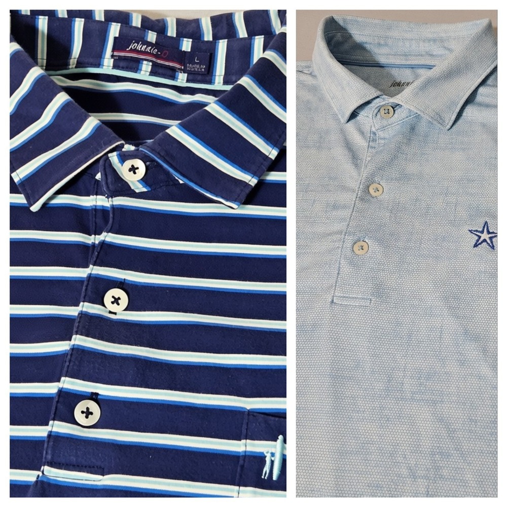 Johnnie O Polo Shirt Mens Large LOT OF 2 Blue Striped Golf Performance